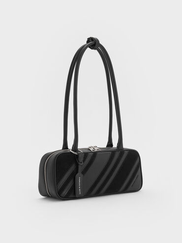 Zeya Recycled Suede Striped Shoulder Bag, Noir, hi-res
