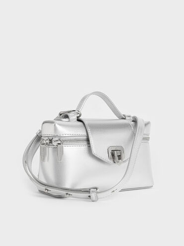 حقيبة زينة أروين مزودة بذراع علوية بلمسة معدنية, فضي, hi-res