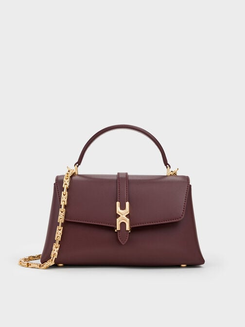 شنطة يد أدالين بمشبك معدني وحزام سلسلة, أحمر توتي فاخر, hi-res