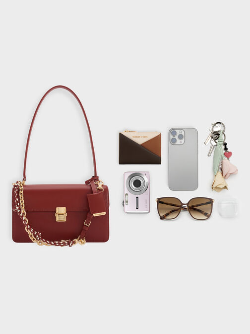 حقيبة كتف من سلسلة حبل أسيلين, برغندي, hi-res