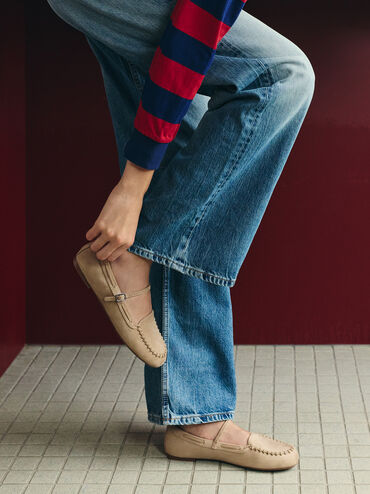 حذاء لوفر ماري جين "جيل" من الشامواه الصناعي, بيج, hi-res