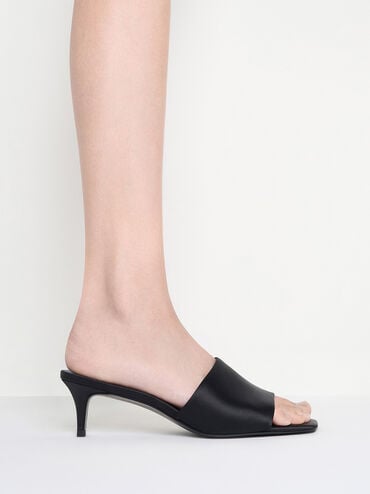 حذاء ميول من الساتان بكعب القطة ومقدمة مربعة, أسود خشن, hi-res