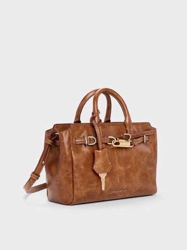 Mini Delfina Belted Tote Bag, Distressed Tan, hi-res