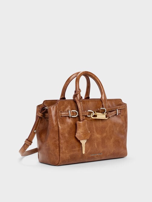 Mini Delfina Belted Tote Bag, Distressed Tan, hi-res
