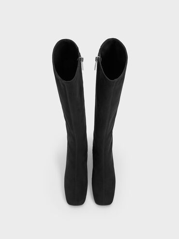 بوت شمواه صناعي بطول الركبة ومقدمة مربعة, أسود خشن, hi-res