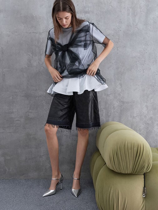 Metallic Pointed D'Orsay Stiletto Pumps, Silver, hi-res