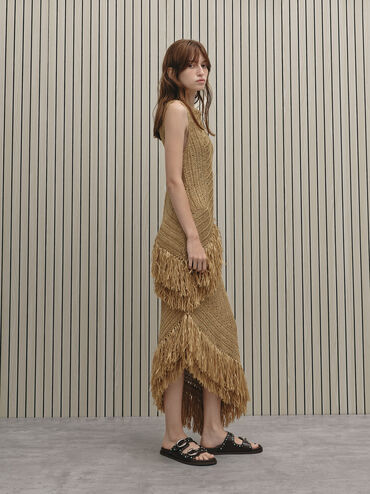 صندل سلايد مرصع بإبزيم وسيرين, بني داكن, hi-res