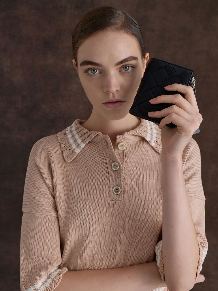 Ivette Woven Top-Zip Small Wallet, Noir, hi-res