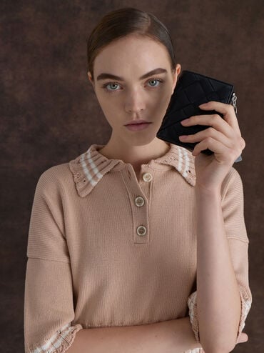 Ivette Woven Top-Zip Small Wallet, Noir, hi-res
