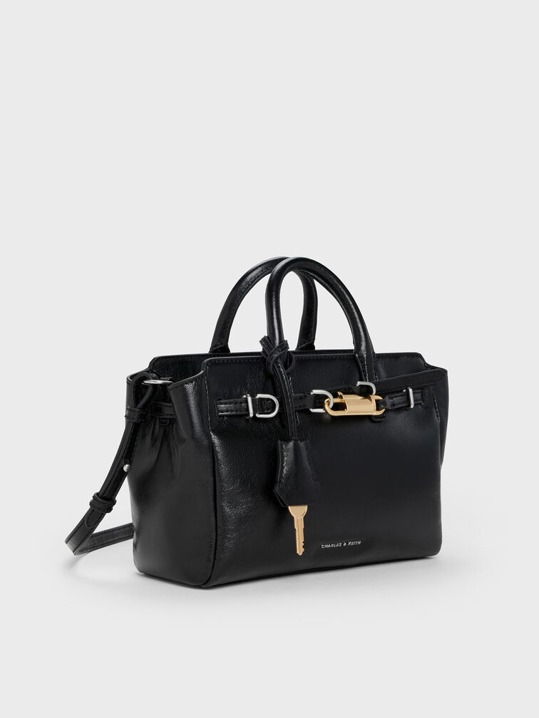 Mini Delfina Belted Tote Bag, Noir, hi-res