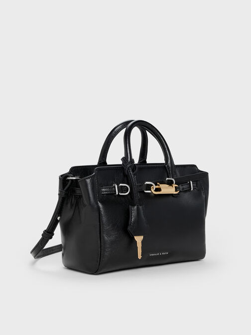 Mini Delfina Belted Tote Bag, Noir, hi-res