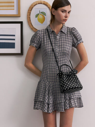 حقيبة باكيت هازل بفيونكة ونقشة منقطة, أسود كلاسيكي, hi-res