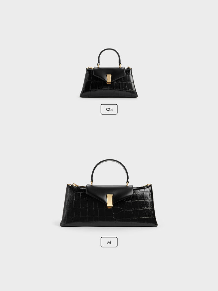 Micro Lilibet Croc-Effect Top Handle Bag, Black, hi-res