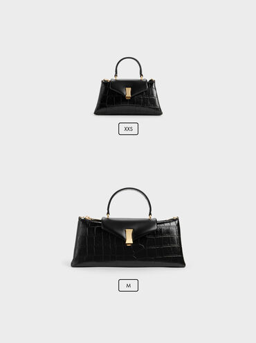 Micro Lilibet Croc-Effect Top Handle Bag, Black, hi-res