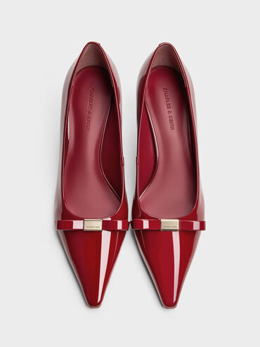 Dorian Patent Bow Pointed Stiletto Pumps, Red, hi-res