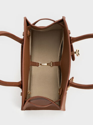 Aubrielle Belted Tote Bag, Chocolate, hi-res