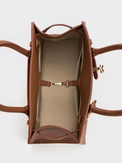 Aubrielle Belted Tote Bag, Chocolate, hi-res