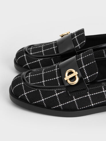 Marley Tweed Metallic-Accent Loafers, Black Textured, hi-res