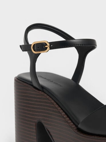 صندل بنعل بلاتفورم وحزام للكاحل, أسود, hi-res