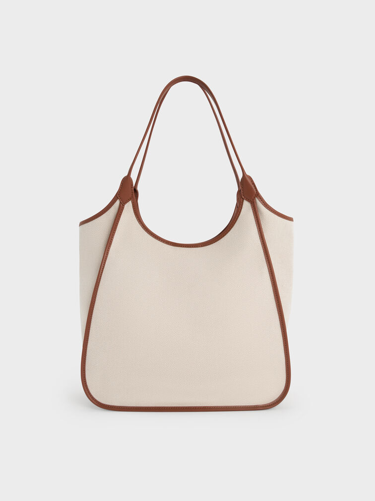 Sianna Canvas Contrast-Trim Tote Bag, Taupe Canvas, hi-res