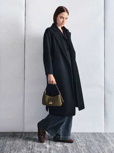 Mila Recycled Suede Shoulder Bag, Deep Olive, hi-res