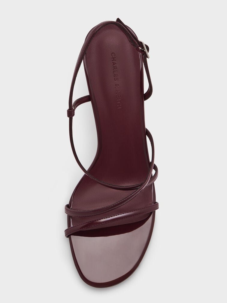 Patent Strappy Stiletto-Heel Slingback Sandals, Maroon, hi-res