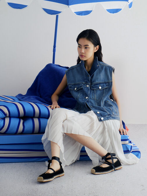 حذاء إسبادريل برنادين من الشمواه بحزام للربط, أسود خشن, hi-res