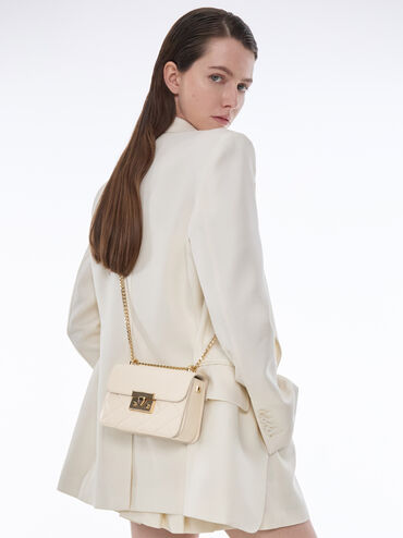 حقيبة ألفا بتصميم مبطن ومقبض على شكل سلسلة, كريمي, hi-res