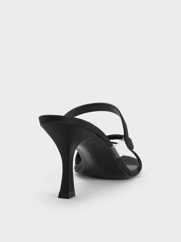 Arden Satin Wavy Heeled Mules, Black Textured, hi-res