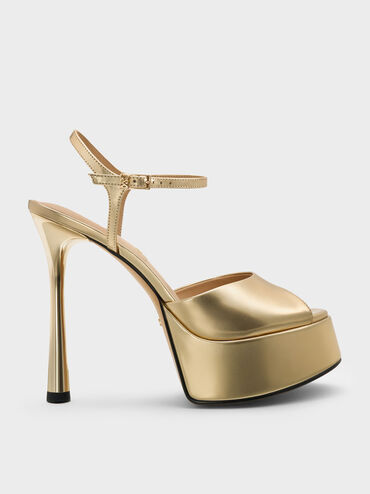 حذاء فرانشيسكا ذو الكعب العالي المفتوح من الأمام والمصنوع من الجلد المعدني, ذهبي, hi-res