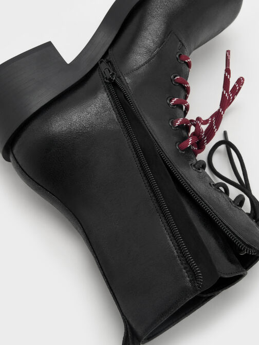 بوت لوغان برباط مزدوج منتصف الساق ستايل كومبات, أسود خشن, hi-res