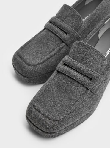Felt Platform Penny Loafer Pumps, Grey, hi-res