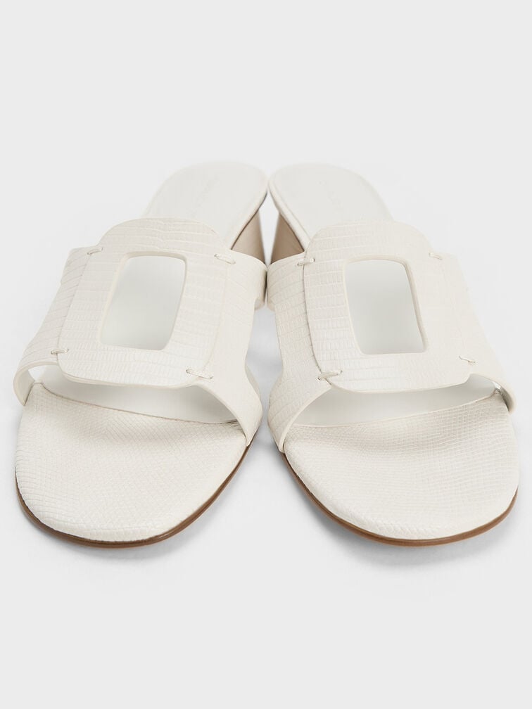 صندل إيزلي بكعب وتصميم مزين بفتحات ونقشة جلد التمساح, أبيض حيواني, hi-res