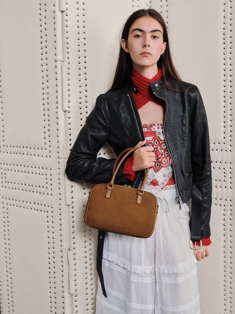 حقيبة بولينج سيانا من الشمواه المعاد تدويره, بني محمر, hi-res