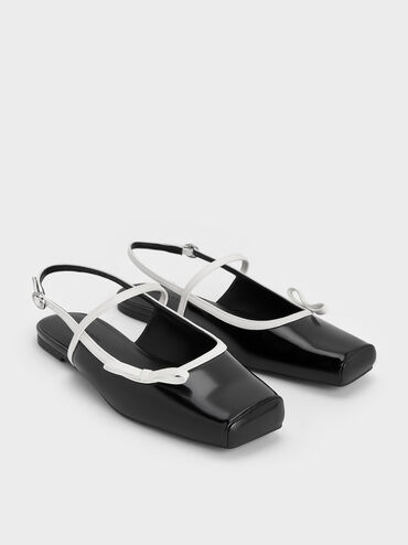 حذاء ماري جاين مسطح بلونين وحزام خلفي مزين بفيونكة, صندوق أسود, hi-res