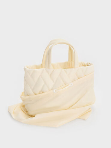 Nylon Chevron Boxy Tote Bag, Cream, hi-res