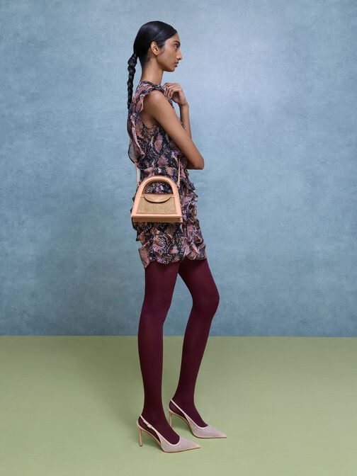 حقيبة إيست بمقبض علوي وتصميم لامع, برونزي, hi-res