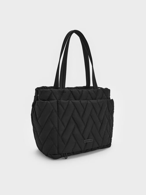 Nylon Chevron Tote Bag, Jet Black, hi-res