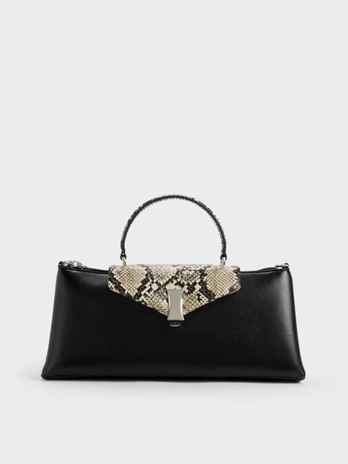 Lilibet Snake-Print Elongated Top Handle Bag, Animal Print Natural, hi-res