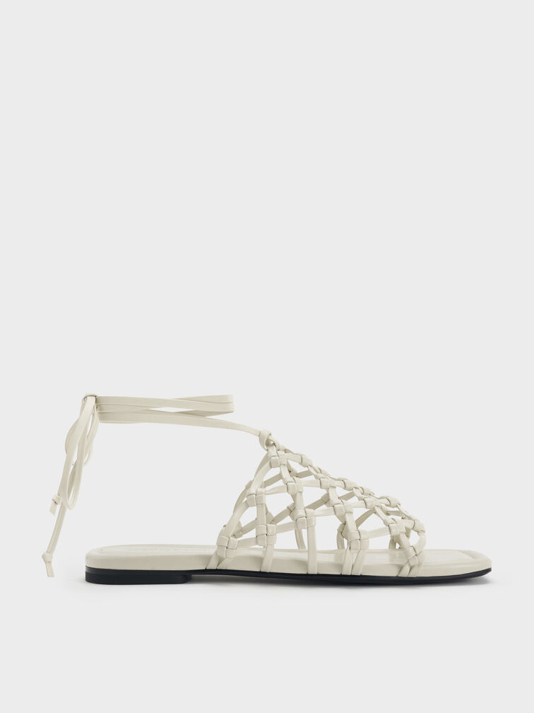 Woven Tie-Around Net Sandals, Chalk, hi-res