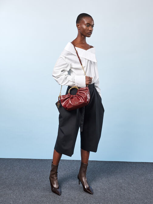 حقيبة حمل بمقبض معدني من سيارا, برغندي, hi-res