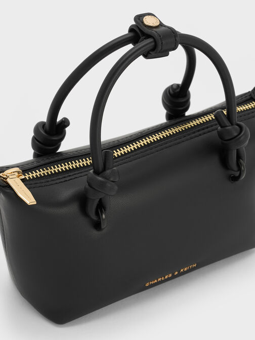 حقيبة كتف بحمالة يد مزينة بعقدة, أسود, hi-res