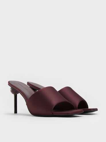 حذاء ميول ساتان مزين بالكريستالات بكعب كروي, برغندي, hi-res