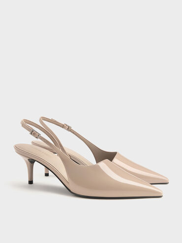 Patent Pointed Slingback Pumps, Taupe, hi-res
