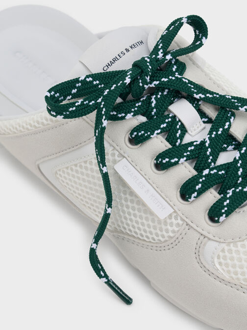 حذاء رياضي بتصميم سهل الارتداء من الدانتيل بتصميم شبكي مزخرف بأربطة منقوشة, أبيض, hi-res