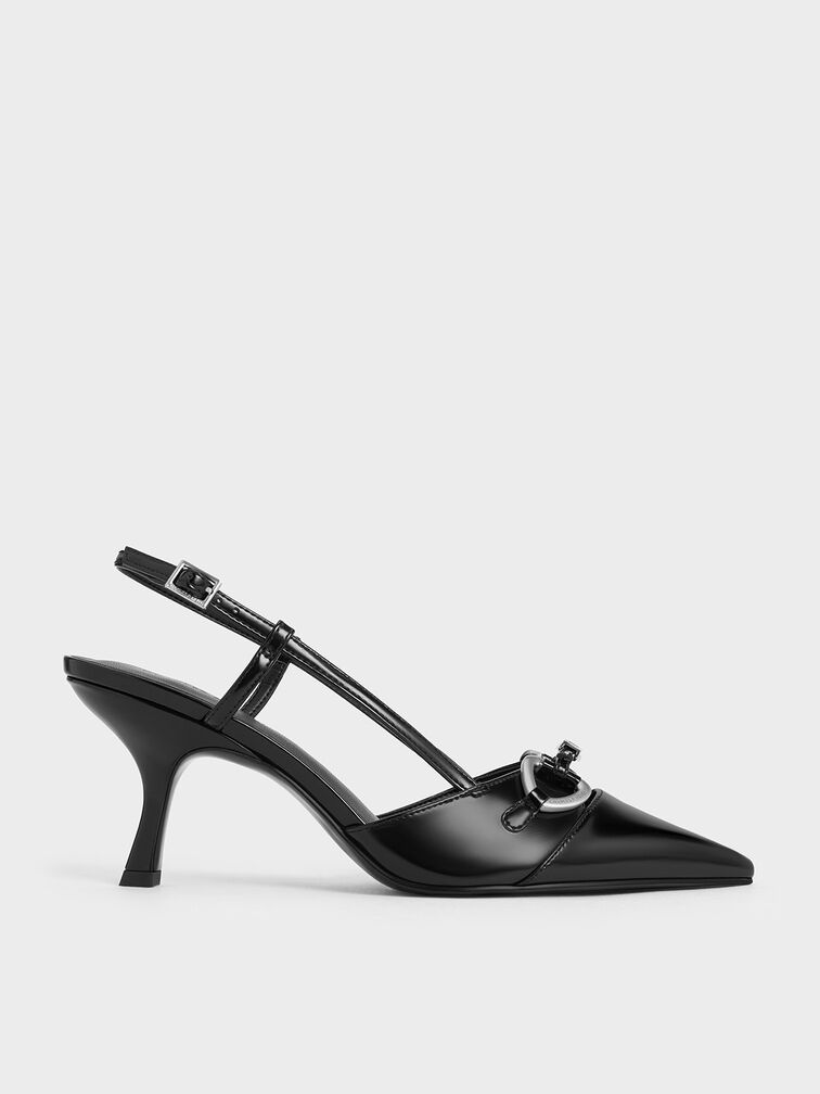 Metallic-Accent Slant-Heel Slingback Pumps, Black Boxed, hi-res
