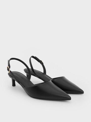 حذاء سلينجباك مفتوح الظهر بكعب كيتن ومقدمة مدببة, أسود, hi-res