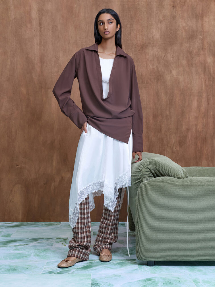 حذاء بكعب قصير وفيونكة, بني, hi-res