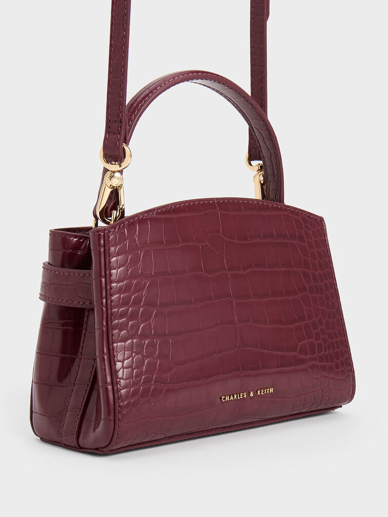 Aubrielle Croc-Effect Belted Top Handle Bag, Burgundy, hi-res