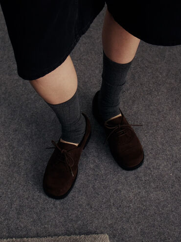 حذاء دربي شامواه صناعي, بني محبّب غامق, hi-res